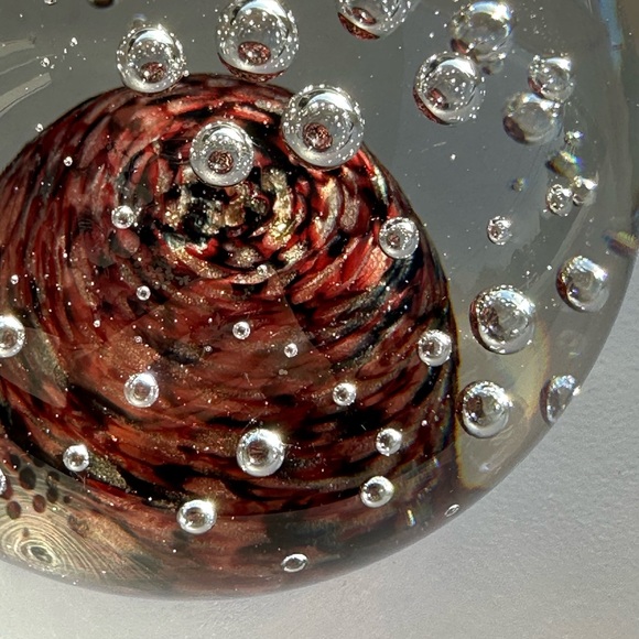 Art Glass Paperweight, Golden Aventurine Glass Orb, Bubbles, 3"x 3.5", Lovely! - Picture 5 of 11